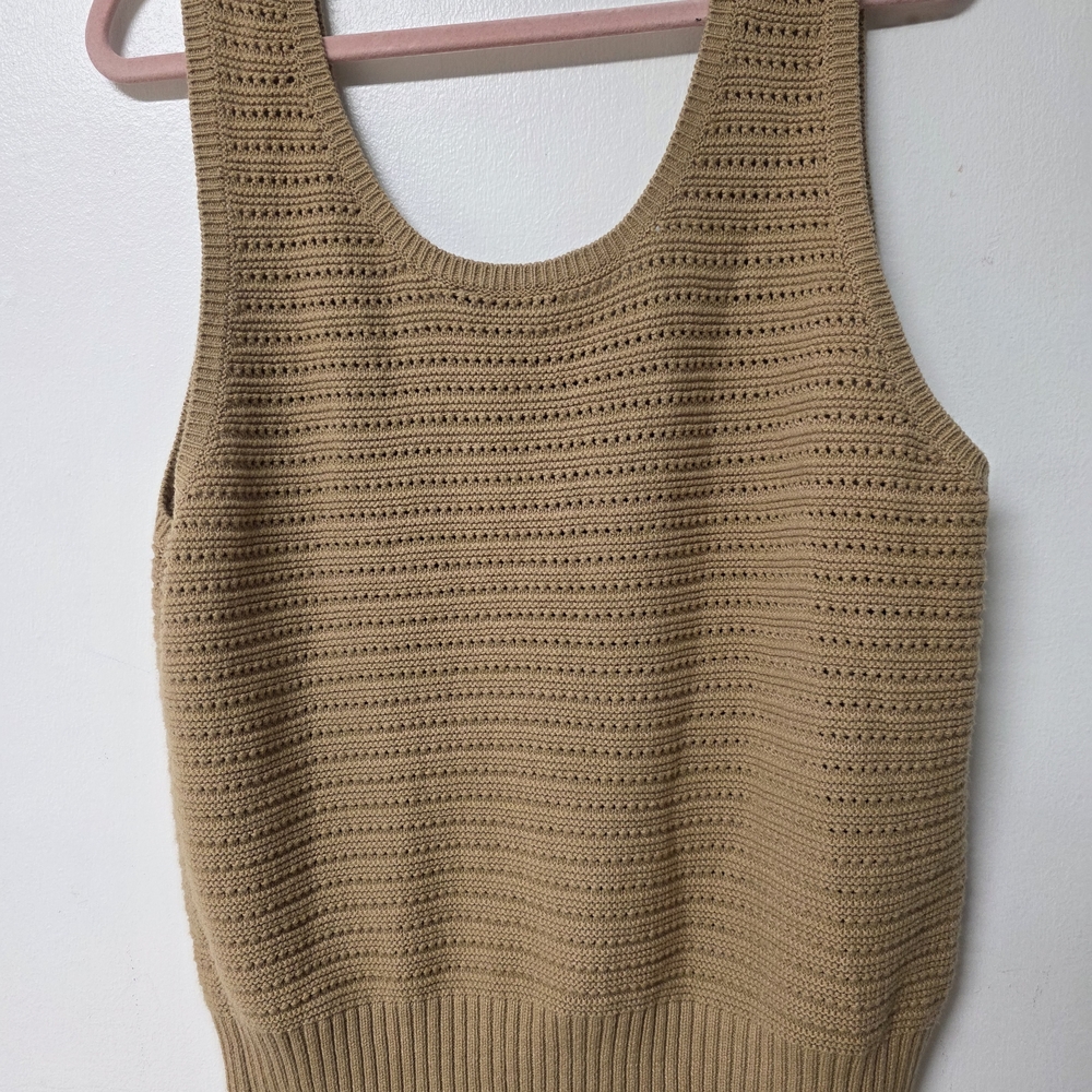 George Open-Knit Sweater Top in Camel